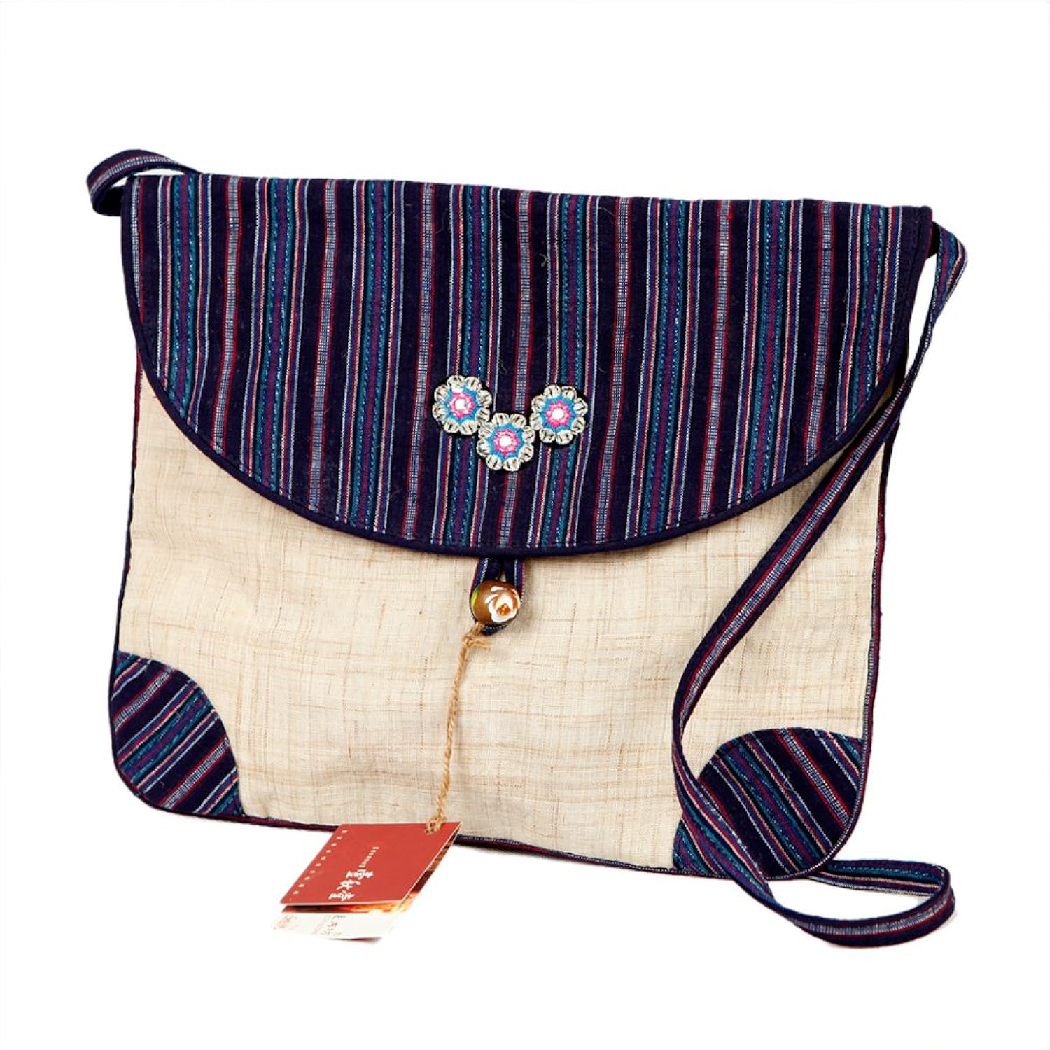 壹秋堂 夏布贴花笔记本包 个性 时尚 品牌包(紫色条纹)